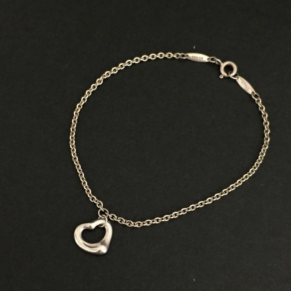 Tiffany&Co. Silver 925 Open Heart Pendant Bracelet /1D5733